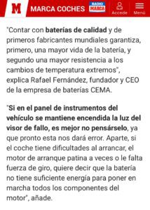 CEMA Baterías, en diario MARCA