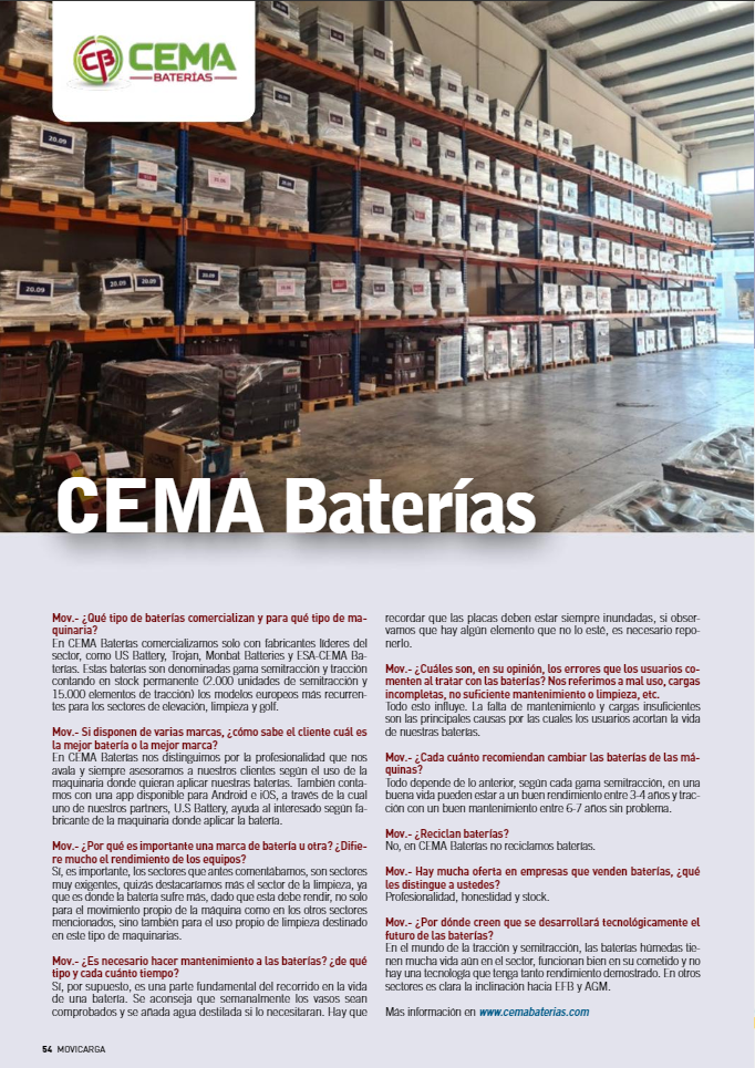 CEMA Baterías- especial baterías Movicarga