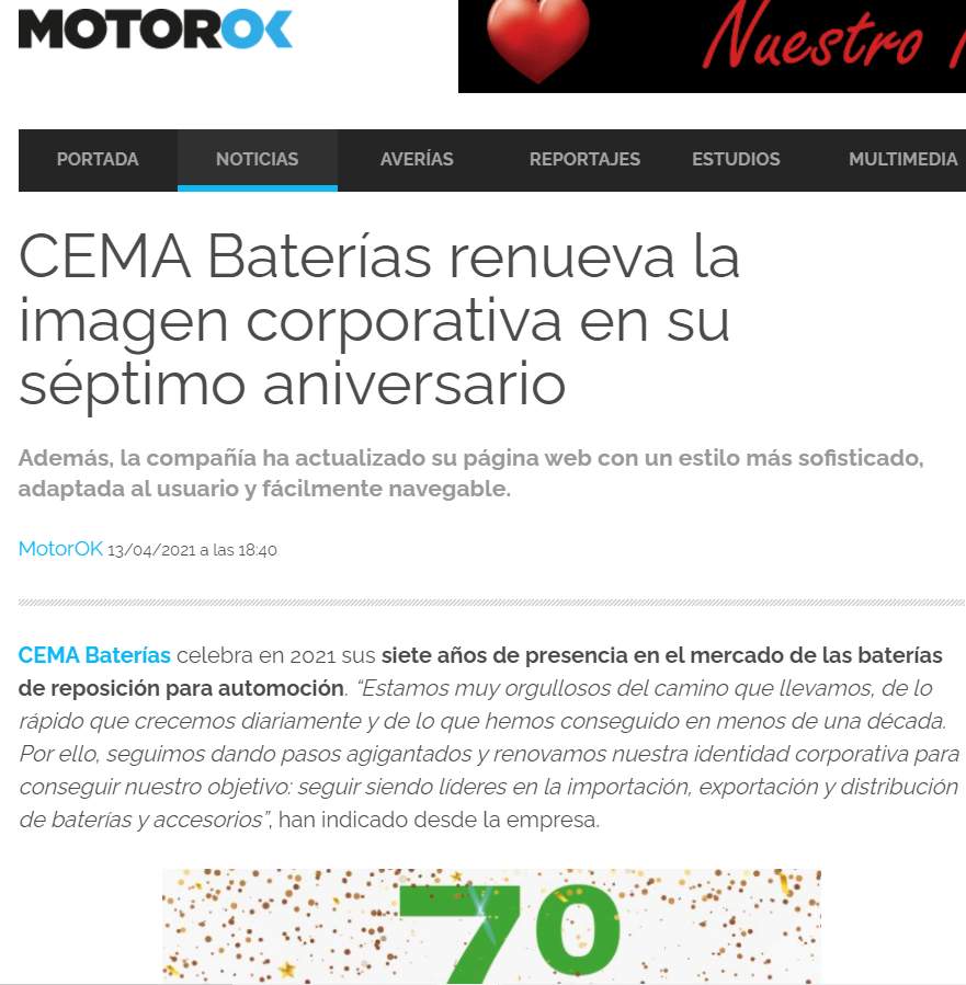 Motor OK 7 aniversario CEMA Baterías