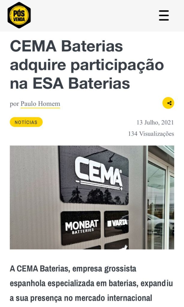 Pósvenda publica la expansión de CEMA Baterías