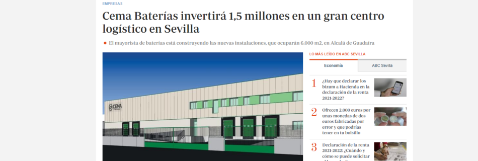 ABC de Sevilla publica la construcción de las nuevas instalaciones de CEMA Baterías