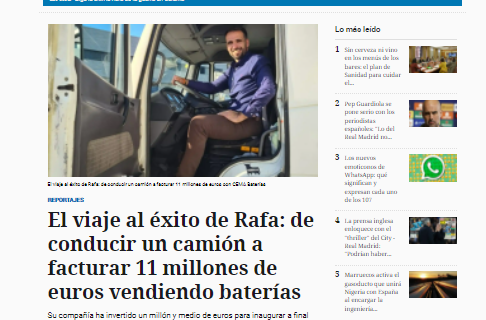 reportaje a Rafa Fernandez, fundador y CEO de CEMA Baterías, en El Español