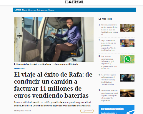 reportaje a Rafa Fernandez, fundador y CEO de CEMA Baterías, en El Español