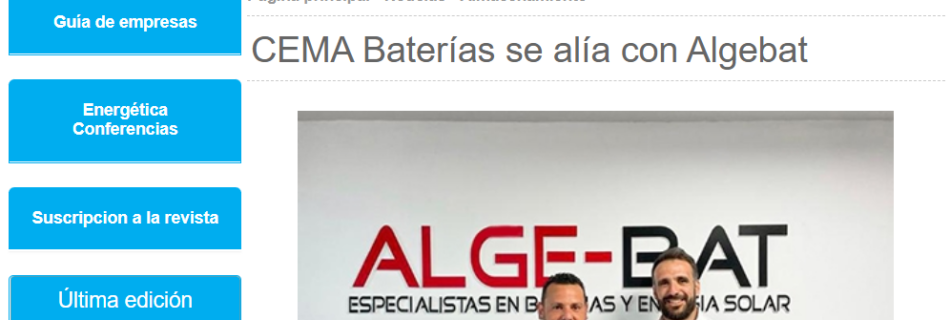 Revista energética publica la alianza de CEMA Baterías y Algebat